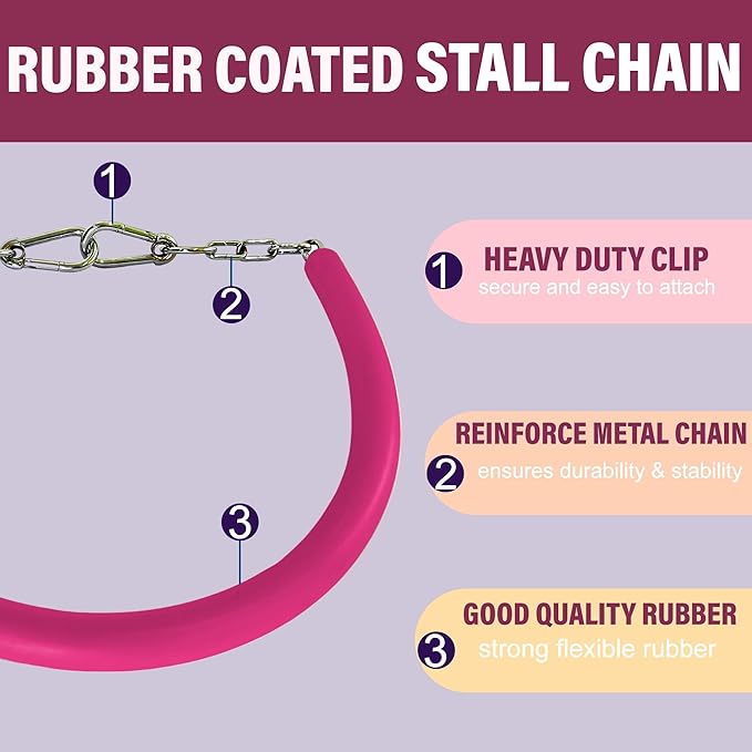 Stall Chain for Horses – 51 Inch Horse Stall Guard with Heavy-Duty Clips, Rubber Coated Stall Guard for Horse Stalls and Trailers (Raspberry)