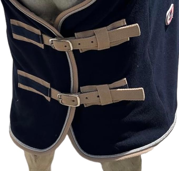 Majestic Ally Anti Pill Fleece Horse Blanket/Sheet with Silver Braided Rope (Navy, 82)