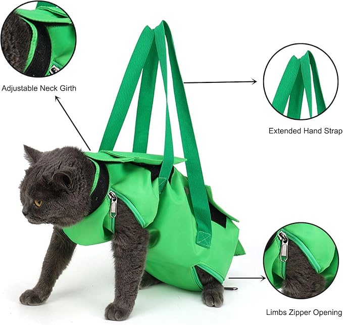 HDKUW Cat Grooming Bag,Foldable Travel Carrier for Cats,Anti-Bite Anti-Scratch Cat Grooming Restraint Bag,Pet Carrier for Administering Eye Drops,Ear Cleaner,Clipping Nails Green L