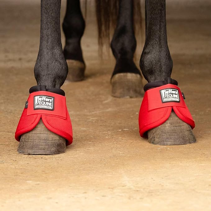 Jeffers Equine No Turn Bell Boots for Horses - Red, Large | Shock Absorbing Hoof Protection | Secure Double Hook & Loop Closure, Perfect for Travel, Turnout, Training, & Riding - 1 Pair