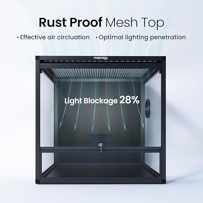 MagicCube 18'' x 18'' x 18'' Reptile Terrarium with Lock, 24 Gallon Reptile Tank with Flip-Up Tempered Glass Door, Top Screen Ventilation for Leopard Gecko, Lizards
