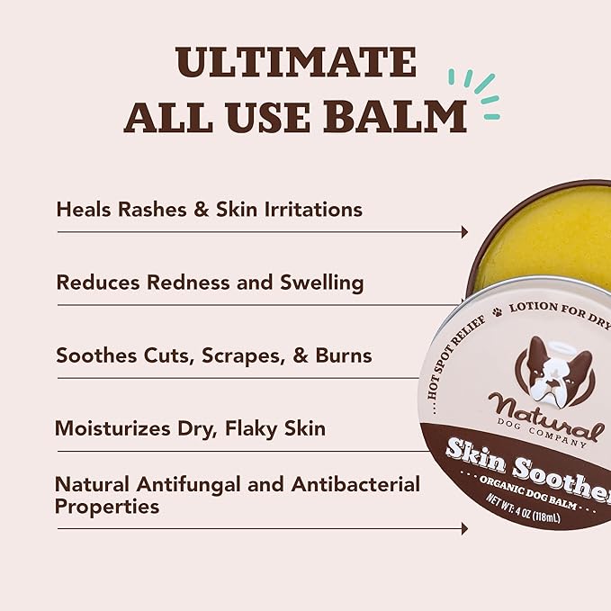 Natural Dog Company Skin Soother Balm for Dogs – 2 oz Tin All Natural Hot Spot & Rash Relief – Organic Itchy Skin Soothing Moisturizer for Dry, Red, Crusty Skin – Lick-Safe Dog Balm, Made in USA