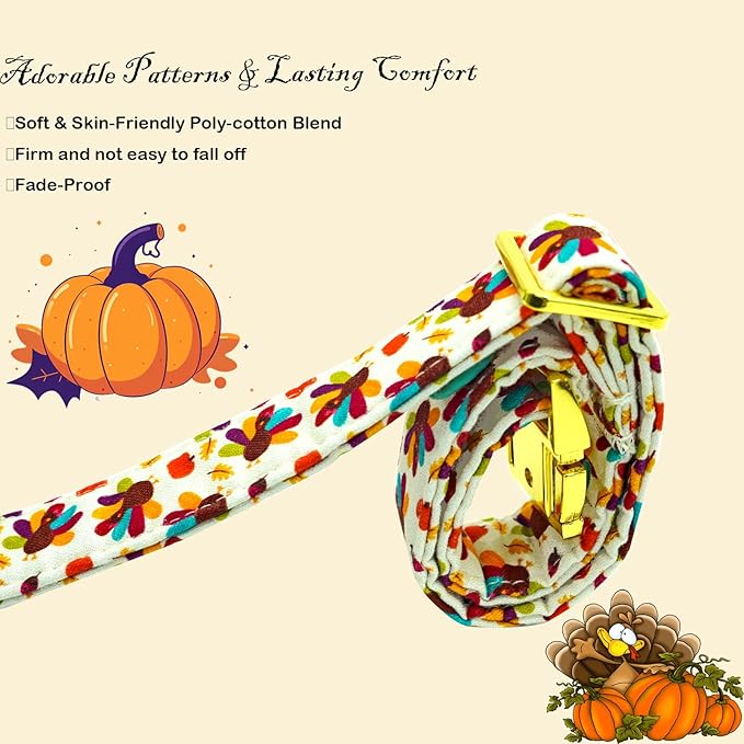 Thanksgiving Dog Collar, Turkey Dogs Collars Bow Tie Pet Collar Adjustable Pet Collars Premium Metal Buckle Autumn Leaf Necklace for X-Large Dogs