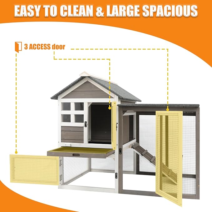 PetsCosset Rabbit Hutch Indoor Outdoor Rabbit Cages with Pull Out Tray Large Bunny Hutch Indoor Guinea Pig Cages Waterproof Asphalt Roof