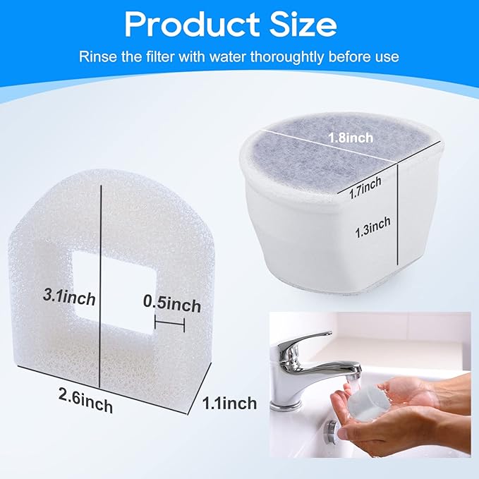 Cat Fountain Filter - Pre-Sponge & Carbon Filters Fit for Petsafe & Drinkwell Fountain - 4+4 Pack