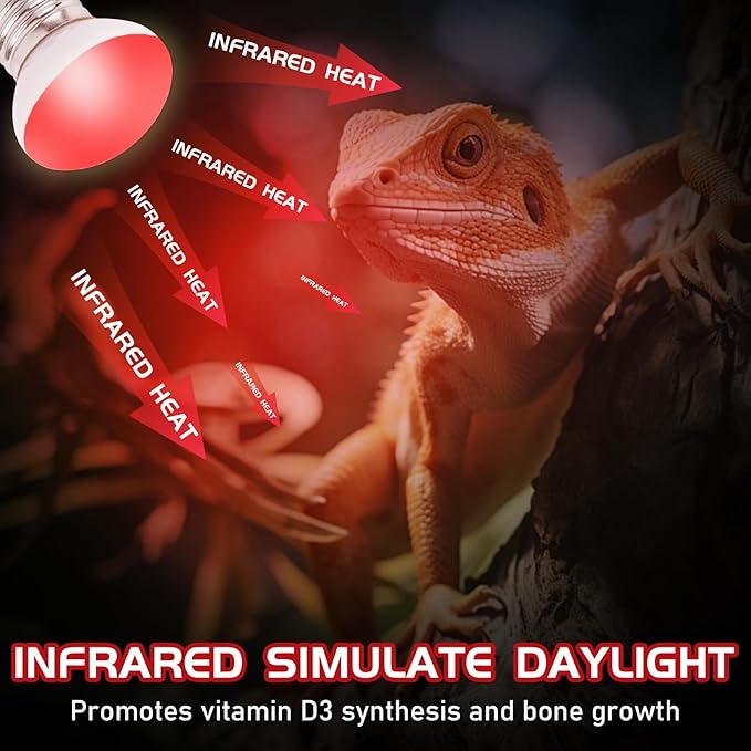Infrared Reptile Heat Lamp, UVA Red Heat Light Bulb 25W, 2 Pack Reptile Heat Bulb, Infrared Basking Spot Light for Snake, Leopard Gecko, Turtle, Lizard