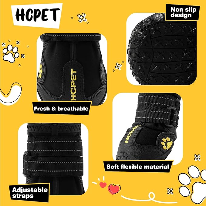 Hcpet Dog Shoes, Dog Boots for Small Dogs, Waterproof Medium Dog Booties Paw Protector for Summer Hot Pavement, Winter Snowy Day, Outdoor Walking, Indoor Hardfloors Anti Slip Sole Black Size 3