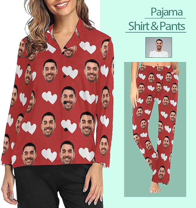 D-Story Personalized Pajamas with 1-8 Faces for Women Men, Custom Christmas Pjs, Pajamas Gifts For Family,Cat Mom,Dog Mom