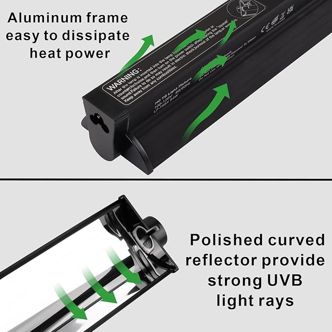 Aiicioo T5 UVB Reptile Light - Desert 10.0 UVA UVB Light Fixture & High Output UVA UVB T5 Bulb for Reptiles Chameleon Gecko Chameleon Gecko (46Inch 54W)