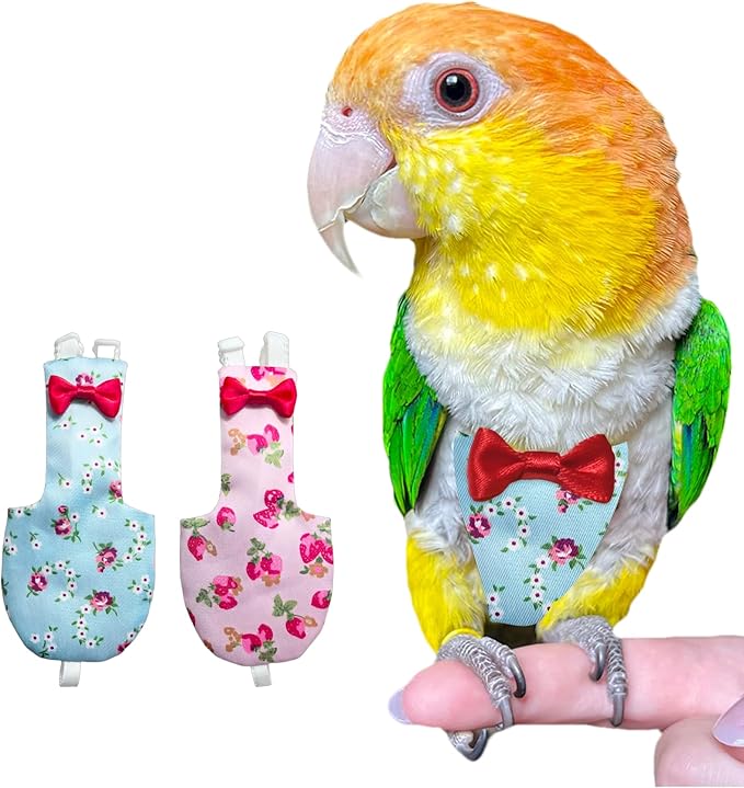 UKJENT Bird Diaper Protective Parrot Nappy - 2 Pack, Reusable Flight Suit with Waterproof Inner Layer, Washable Cute Urine Wet Suit for Cockatiel Monk Parakeet Sun Parakeet Lory(S)