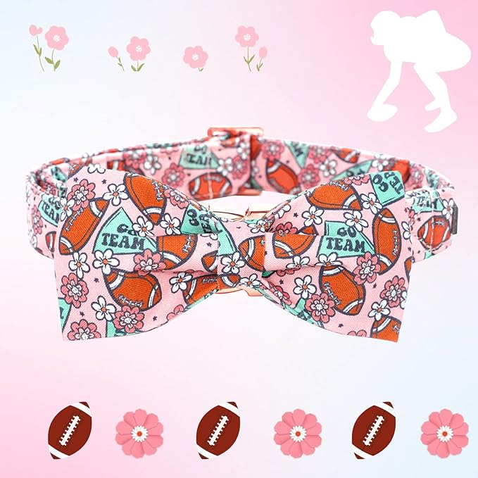 Dog Collar - Rugby with Flower Pet Collar Bows for Dogs Bowtie Pet Collar Adjustable Dog Collar Girl Boy Puppy Collar for X-Small Dogs