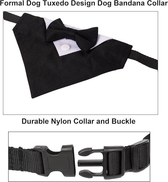ADOGGYGO Formal Dog Tuxedo, Wedding Dog Collar with Bow Tie, Adjustable Pet Wedding Collar Bandana for Small Medium Large Dogs (Medium, Black)