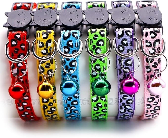 Reflective 2 Pack Breakaway Cat Collars with Bell Leopard Pattern Cute Kitty Adjustable 7.5-12.5 Inch Safe Kitten Collars Charms (Red)