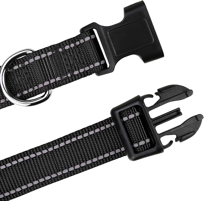 TagME Reflective Nylon Dog Collars, Adjustable Classic Pet Collar with Quick Release Buckle for Puppy, Black 3/8" Width
