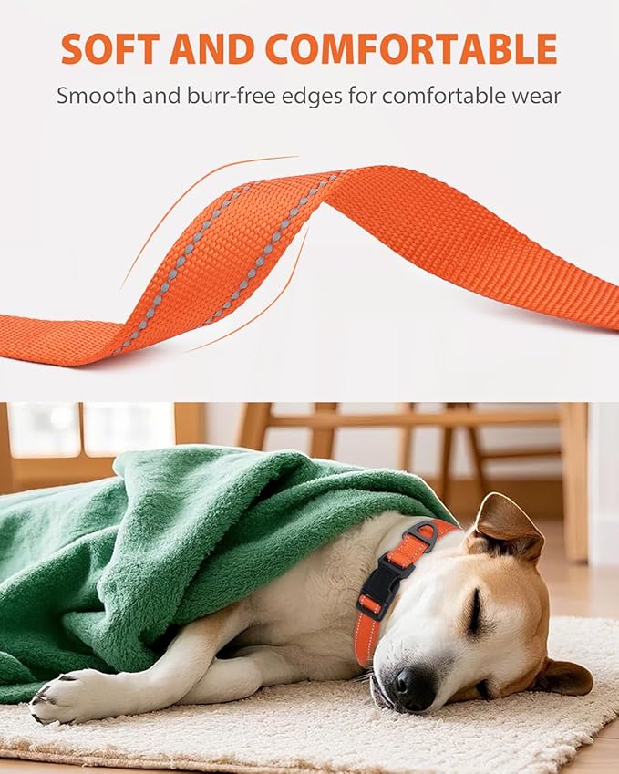 Joytale Large Dog Collar, Reflective and Adjustable Nylon Pet Collar with Quick-Release Buckle for Extra Large Dogs, Orange, XL