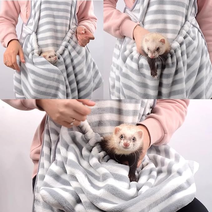 Ferret Sling Carrier Fleece Bag Soft Breathable Hands Free Shoulder Front Chest Apron Bonding Pouch Accompany Carrier for Rat Bird Hamster Rabbit Guinea Pig Rabbit (L)