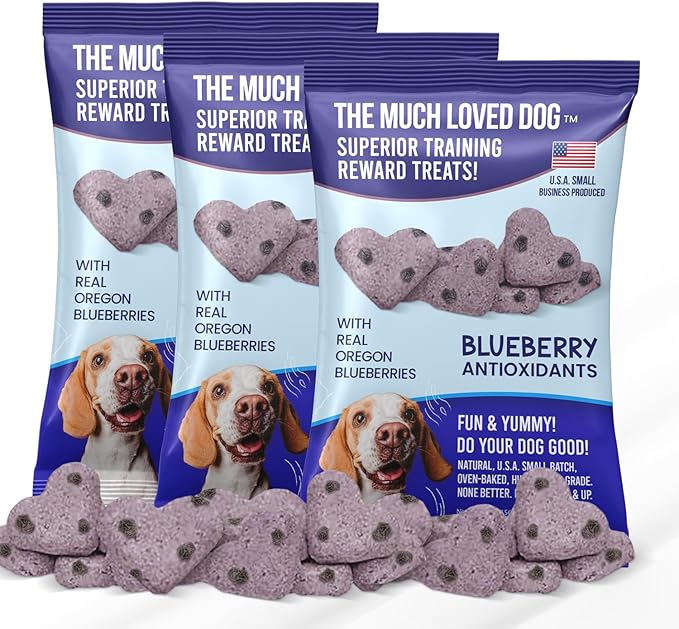 The Much-Loved Dog!™ Blueberry Dog Treats – Natural Biscuits for Small Dogs & Large Breeds – Healthy Puppy Treats for Small Dogs Made in USA, Training Snacks for All Breeds (3 Pack, Blueberry)