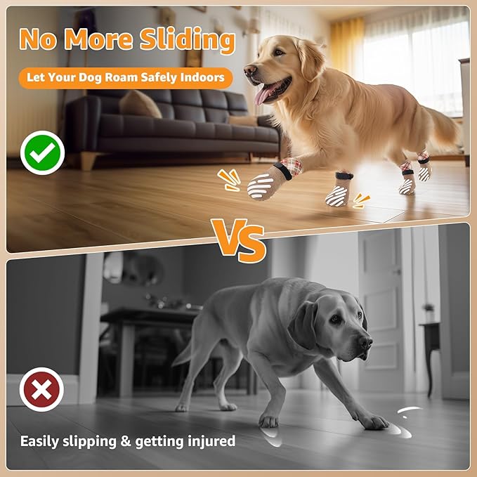LOOBANI Dog Socks to Prevent Licking Paws - Dog Socks for Hardwood Floors Anti Slip for Traction Control - Dog Grippy Socks for Senior Dog Small Medium Large Dogs on Tile Floors, Caramel XL