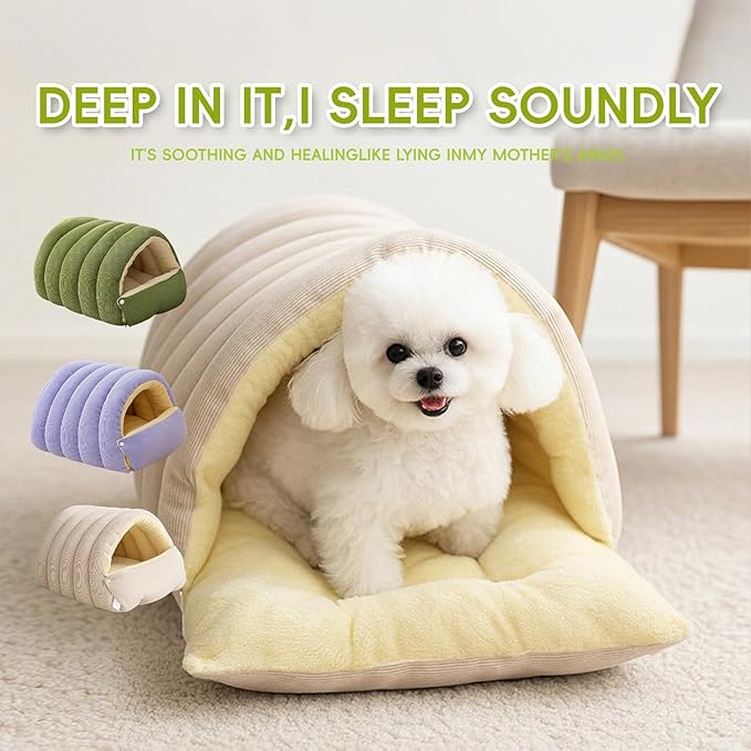 Removable and Washable Winter Closed-Off Cat Bed, Cat Winter Cave, Cute Cat Beds for Indoor Cats, Disassembled Design for Easier Cleaning, with Hair Remover (Purple, 17.7 * 11.8 * 7.5 in)