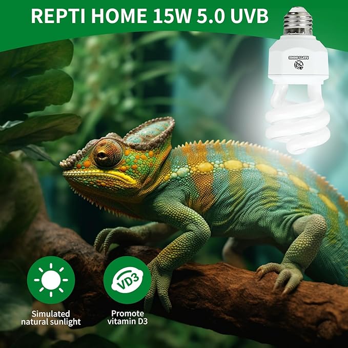 UVA UVB Reptile Light-15W 5.0,Tropical & Sub-Tropical Terrarium Compact Fluorescent Lamp,UVB Reptile Light Bulb for Snake,Chameleons,Iguanas