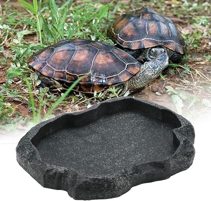 AYNEFY Reptile Food Water Rock Bowls,Resin Reptile Feeder Lizard Feeding Dish Amphibian Feeder Bowl Terrarium Decor for Bearded Dragons Leopard Gecko Frog Snake(Emerald