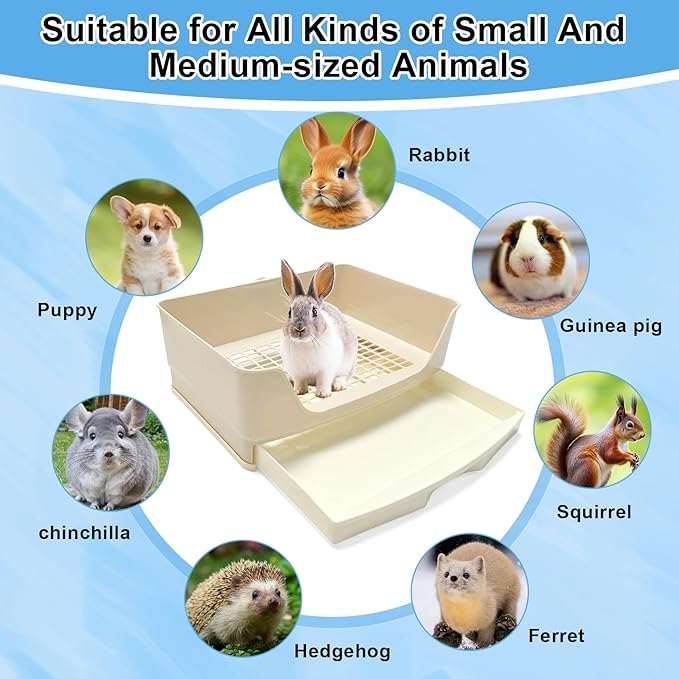 Large Rabbit Litter Box with Drawer Bunny Training Corner Litter Pan Ferret Bigger Pet Pan Bunnies Digging Box for Adult Hamster Guinea Pig Hedgehog Galesaur and Other Animals