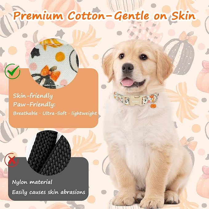 Halloween Dog Collars, Fall Dog Collar for Dogs, Fun Multi-Color Pumpkin Dog Collars for Medium Dogs, Adjustable Cotton Meiudm Dog Collar Puppy Collar for Halloween & Thanksgiving