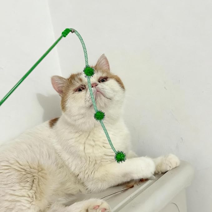 IUHKBH Cat Wands, 3 PCS Mesh Tube Teaser Toys with Fur Ball Cute Aesthetic Kitten Wand Interactive Cat Toy for All Breed Sizes