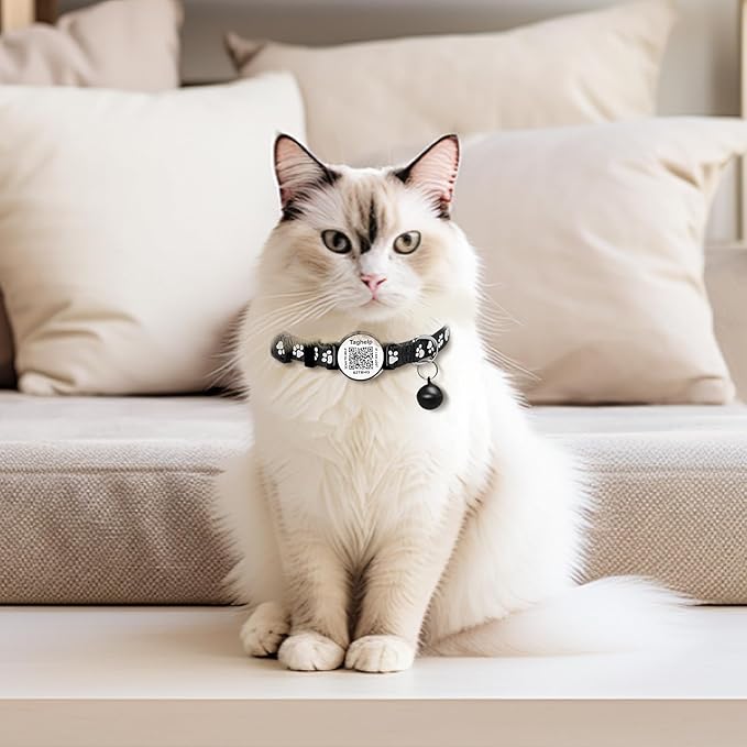 2 Pack Smart Safety Breakaway Cat Collar | QR Code Tag Stores All Vital Info Online | Reflective, Bell & Adjustable for Active Kittens (Blue & Orange)