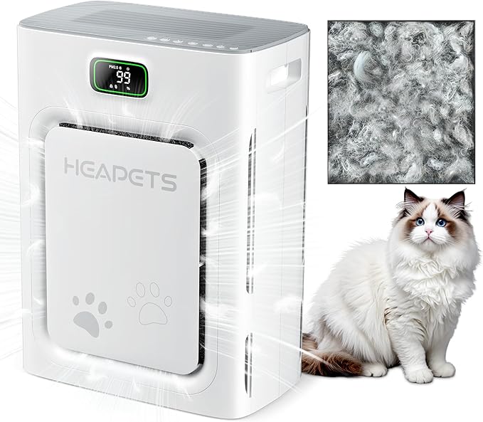 Pet Air Purifier for Home Large Room 2500 sq ft, H13 HEPA Washable Double-Sided Filter,Air Cleaner for Pet Hair Dander Odor Allergies Pollutant Smoke Dust,PM2.5 Air Quality Monitor,Auto Mode,P358 Grey