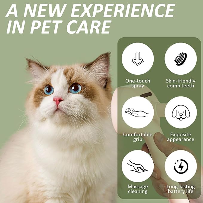 Fur Shower Brush for Dogs, 3 In 1 Self Cleaning Steamy Pet Brush, Pets Spray Hair Removal Comb - Anti-Static, Dog Grooming Tool With Steam | Skin-Friendly Design (Green)