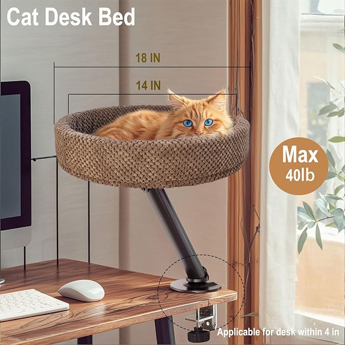Simcat Modern Desk Cat Bed for Indoor Cats, Removable Study Office Game Tables Cat Desk Bed, Small Day Kitten Adjustable Pet Nest Bed