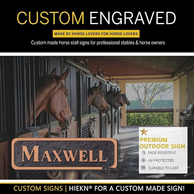 Acrylic Horse Stall Name Plate, 2.4" x 8" Personalized Stall Signs, UV Protected, Custom Pet Name Sign, All Weather Adhesive, Mounting (Antique Copper, Style 3)