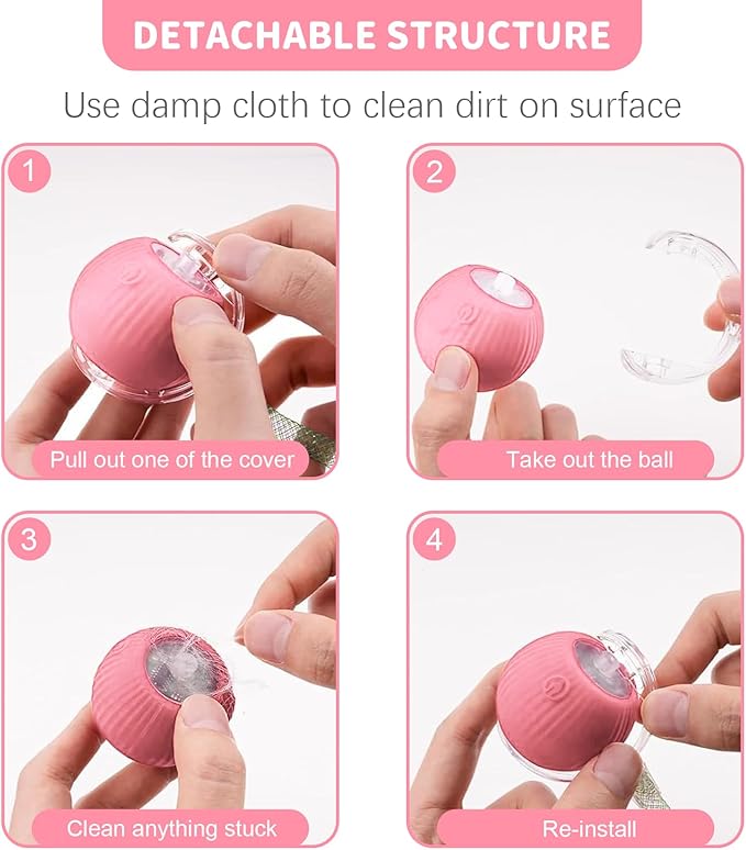Interactive Cat Toys for Indoor Cats Smart Automatic Ball Rolling for Bored Kitten Pet Upgraded Speedy Moving Chase Dogs Toy Pink Dragonfly