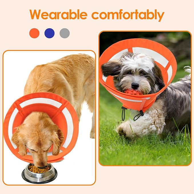 SAWMONG Soft Cone for Dogs, Dog Cones for Large Dogs, Adjustable Pet Recovery Collar to Stop Licking, Comfy Elizabeth E-Collar for Dog After Surgery Alternative (XL,Orange)