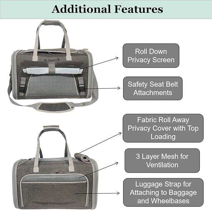 Mr. Peanut's Expandable Airline Approved Soft Sided Pet Carrier, Low Profile Gold Series Tote, Premium Brand Self Locking Zippers, Plush Faux Fleece Bedding with a Sturdy Composite Base