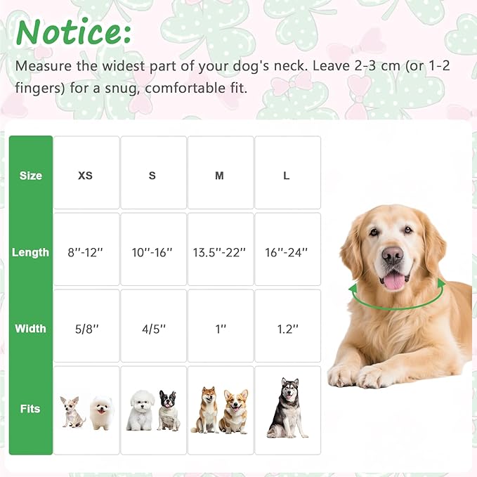 St. Patrick's Day Dog Collar,Pink Bow with Lucky Shamrock Puppy Collar,Adjustable Spring Cotton Collars Gifts for Small Medium Large Dogs,Dog Accessories S