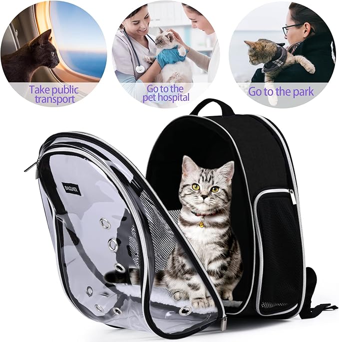 BAGLHER Cat Carrier Backpack Bubble - Fit Up to 18 Lbs - Airline-Approved Dog Backpack Carrier for Small Pets Puppies Dogs Bunny, Space Capsule Dog Carrier Backpack for Travel Outdoor Hiking, Black