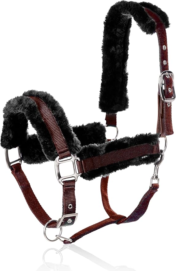 Equinavia Valkyrie Ultra Fleece Breakaway Horse Halter | Padded Fleece Adjustable Safety Halter with Nylon Webbing - Wine Red/Black - Warmblood