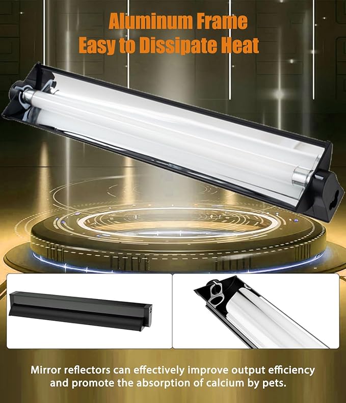 24W T5 UVB Reptile Light Fixture Combo Kit – 10.0 UVB Fluorescent Tube for Bearded Dragons, Lizards & Tortoises – UVA UVB Reptile Light, 22" Terrarium Hood (UVB 10.0-Desert, 22INCH-24W)