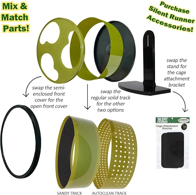 Silent Runner 12" Wide + Cage Attachment + Sandy Track - Silent, Fast, Durable Exercise Wheel - Sugar Gliders, Degus, Rats, Hedgehogs, Prairie Dogs & Small Pets