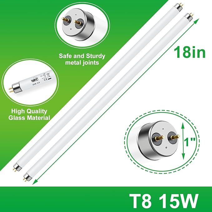 LUCKY HERP T8 15W UVB 5.0 Reptile Light, 18inch UVA UVB Reptile Light Bulb 2 Pack, Fluorescent Lamp for Reptiles Amphibians Lizards Chameleons