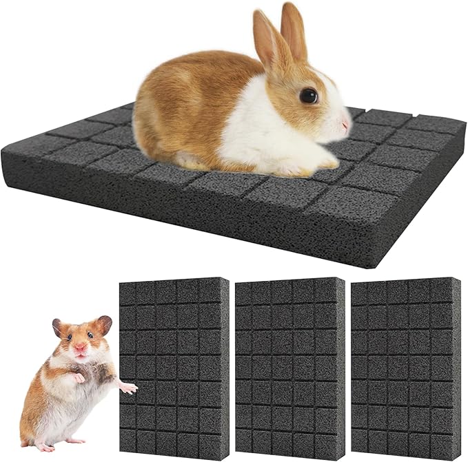 Hamiledyi Rabbit Scratch Foot Pads Bunny Grinding Claw Pad 4 PCS Small Animal Lava Grinding Teeth Stone Hamster Grinding Teeth Block for Guinea Pig Rat Gerbil Chinchilla Hedgehog