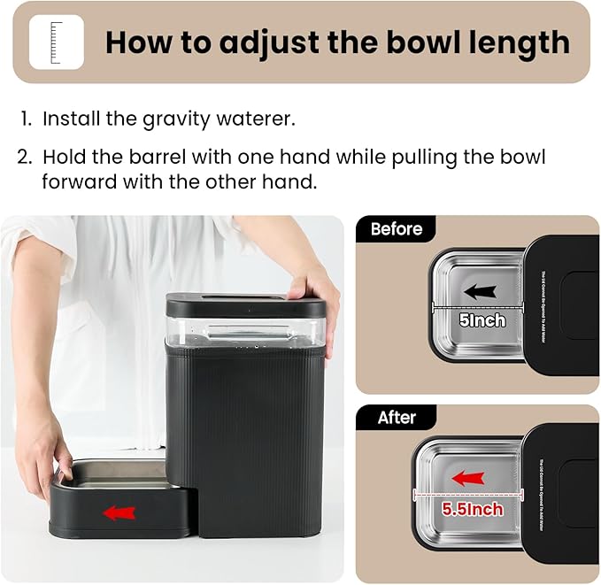 Gardner Pet Automatic Dog Water Dispenser Gravity Waterer with Stainless Steel Bowl Water Dispenser 6.5L Large Capacity Water Feeder with Filters for Dogs Cats Pets, BPA-Free Noise-Free (Black, 6.5L)