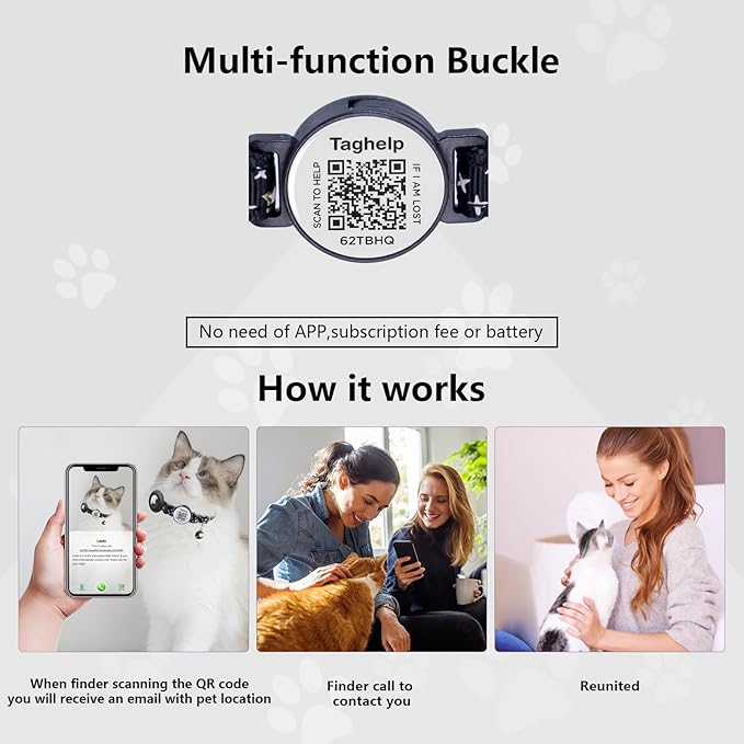 The Ultimate QR Code Pet ID Collar 4-Pack | Breakaway Adjustable Cat Collars with Secure Online Profile | Never Lose Your Cat with Cute Moon & Stars Design (Star & Moons - 4 Pack)