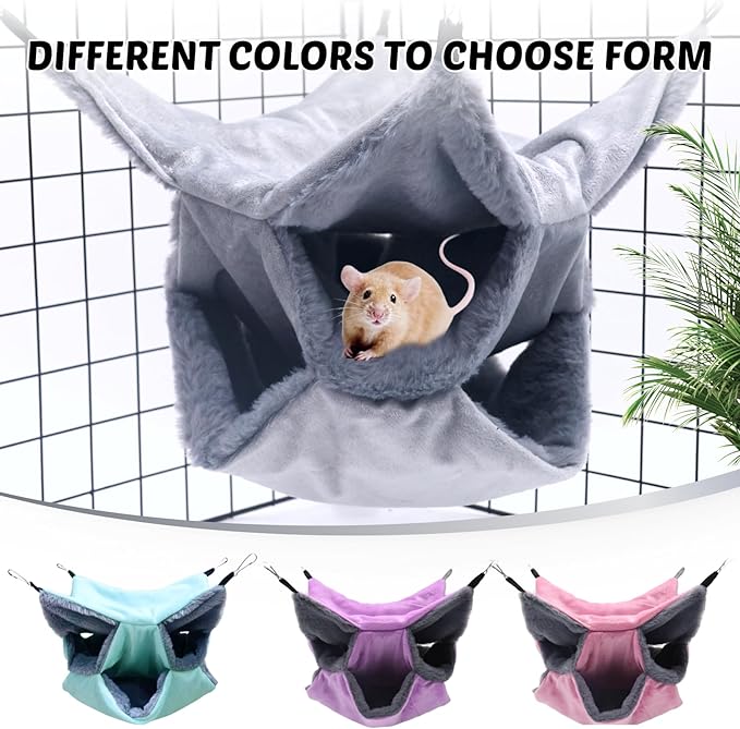 LYART Sugar Glider Pouch Hammock Bed Bedding, Sugar Glider Cage Accessories Toys for Rat, 3-Layer Hammock Make Pet Cages More Three-Dimensional (1.Grey)