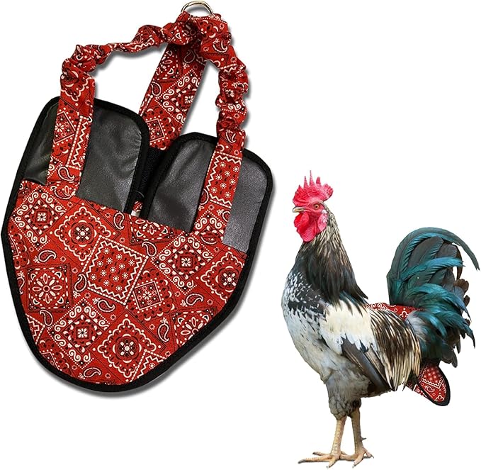 Hen Holster Bird Diaper, Wrap Around - for Hens, Roosters, Ducks, Leak-Proof Design, Comfortable Fleece Strap Bird Harness with Sewn-in Liner, Secure Hook and Loop Closure - S/M, Red Bandana