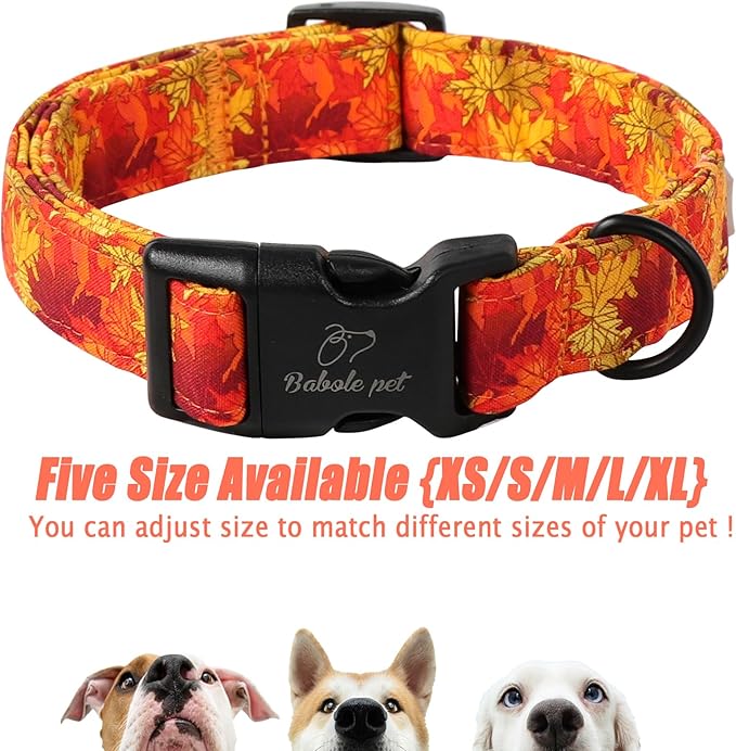 Fall Dog Collar, Gold Maple Leaves Pattern Fall Thansgiving Puppy Collar, Soft Adjustable Cotton Holiday Dog Collars for Small Medium Large Boy&Girl Dogs XS