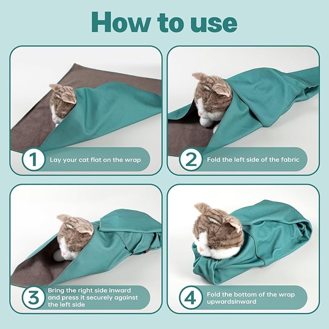 Paw Legend 27.6" Cat Wrap for Grooming Cat Wrap for Cutting Nails Cat Restraint for Nail Clipping Self Adhesive Blanket Restraint Cloth for Cats Within 15lbs