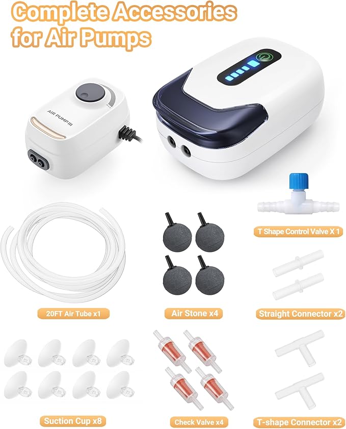 Aquarium Air Pump Accessories Kit with Standard Tubing, Air Stones, Check Valves, Suction Cups and Connectors.(20 Ft. Tubing/4 Air Stone)